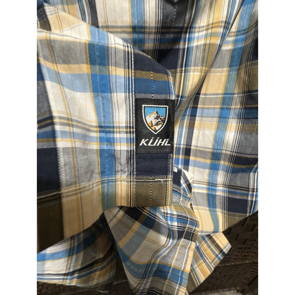 KUHL Suncel Button Up Shirt Mens XL Yellow Black Plaid Short Sleeve Outdoor - Picture 5 of 5
